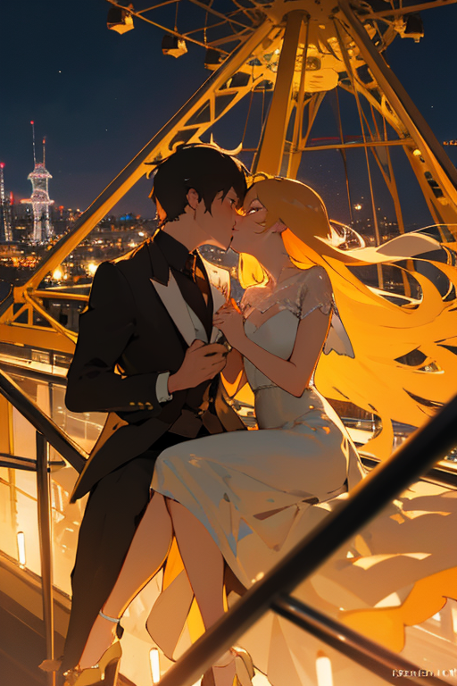 03406-2554958107-A couple sitting at the top of a towering Ferris wheel, their faces lit up by the colorful lights as they share a romantic kiss.png